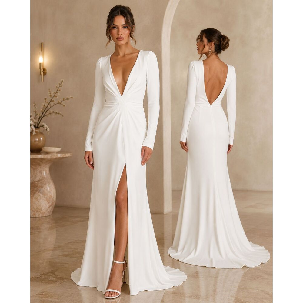 Lulus Stunning Romance Dress Wedding White Long Sleeve Mermaid Maxi Size S NWOT